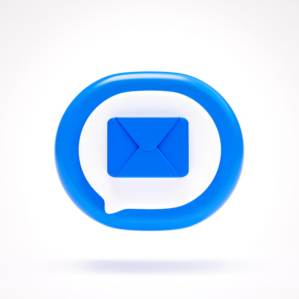 Mail message or envelope icon sign symbol button on blue speech